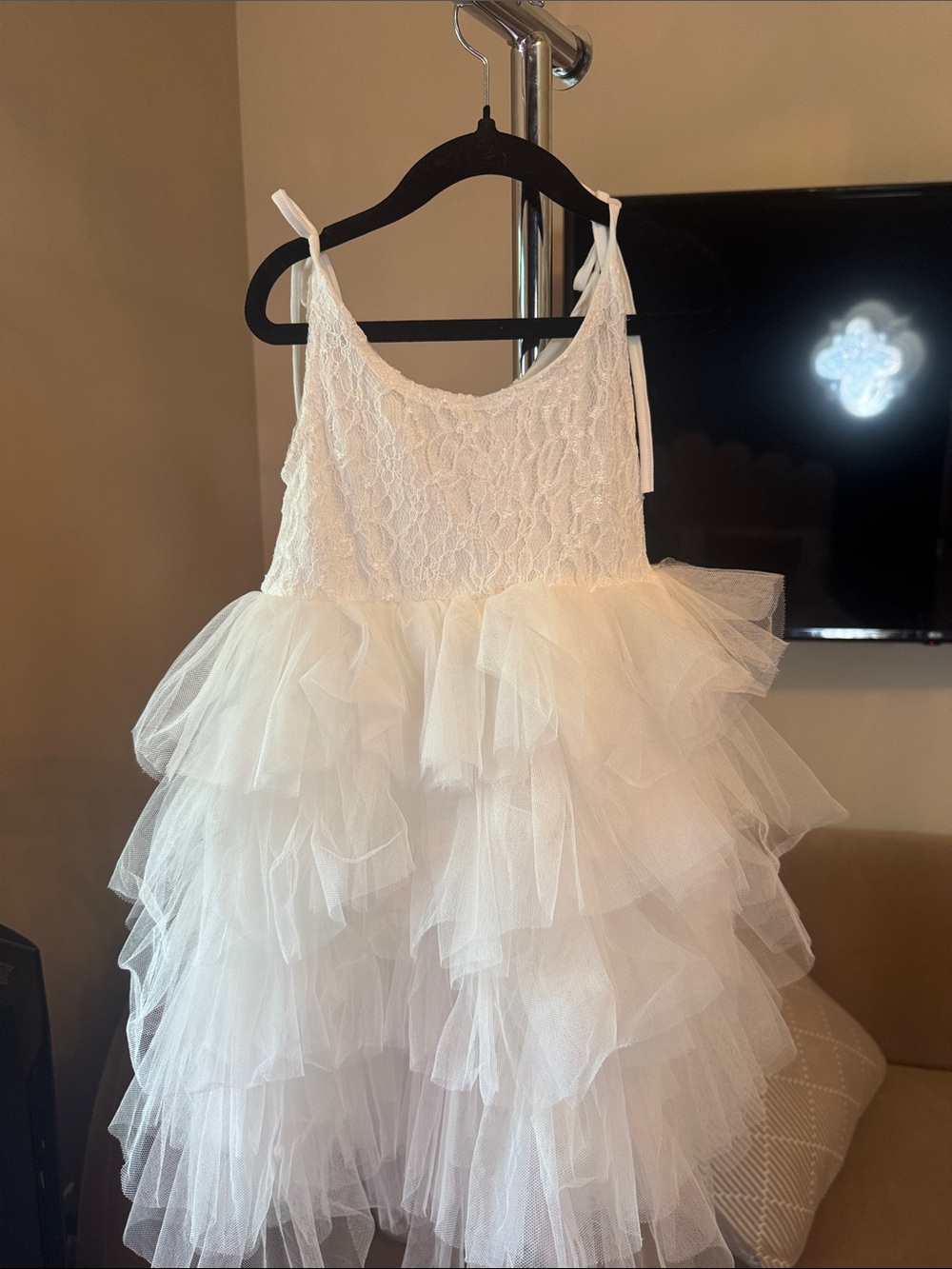 Custom Made White Layered Tulle Party Dress